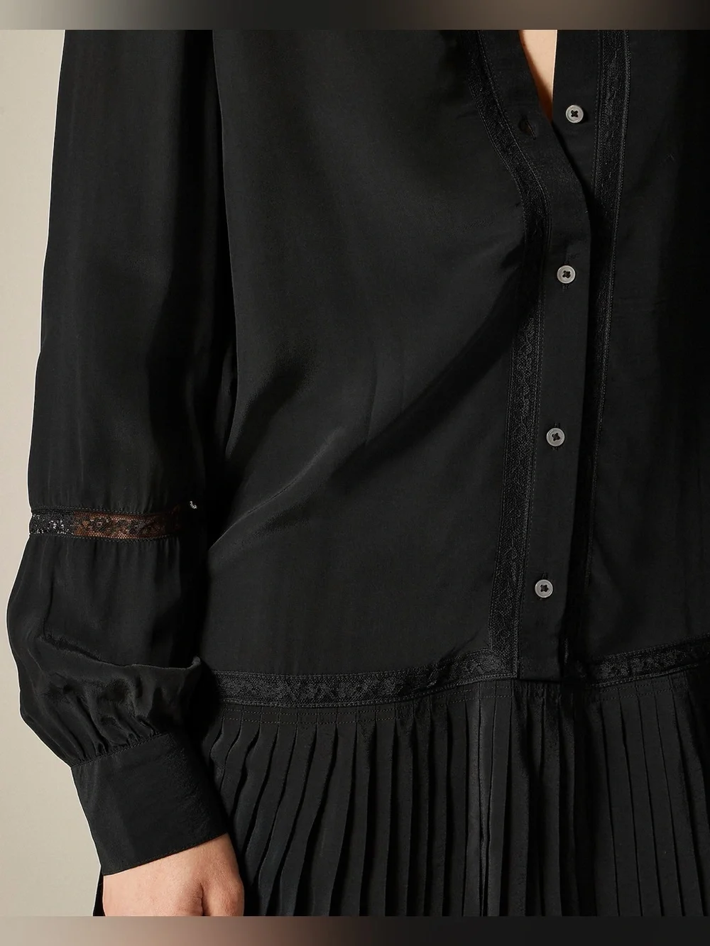 J. Crew New Amelia shirt-dress in crepe de chine Black Lace-Trim Dress Size XS